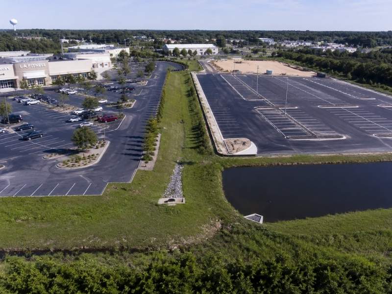 Drainage Design for a commercial parking lot expansion showing pavement and stormwater flow areas in Pensacola Florida